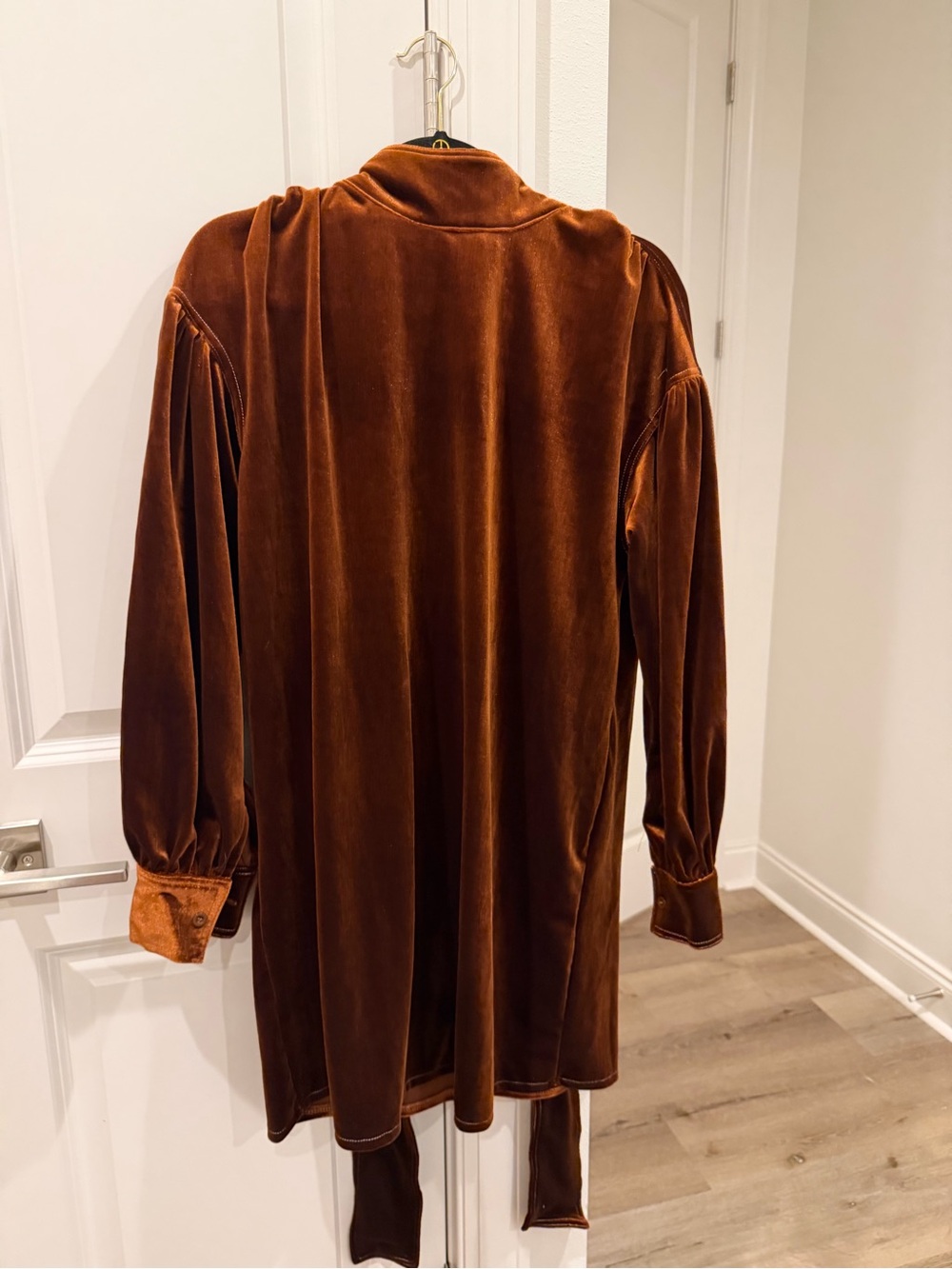 Long Velvet Duster Dress in Burnt Copper